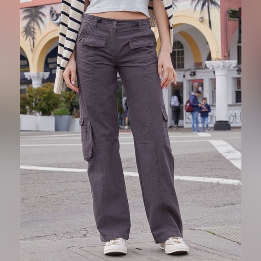 John Galt Brown Kim Cargo Pants Gray Ripstop Low Rise Womens Size Small Y2K